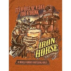 Vintage Iron Horse Saloon Ormond Beach Biker Bar Skeleton Beet T-Shirt Large